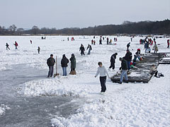 Lake Naplás in winter, with skaters on its ice surface - Budapešť, Maďarsko