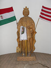 Wooden statue of Szent László (St. Ladislaus I, king of Hungary) in the lookout tower and chapel - Mogyoród, Maďarsko