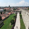 Looking from the top of the Gergely Bastion to the east, towards the castle walls and the town center - Eger, Maďarsko