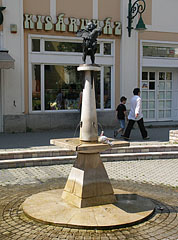 "Boy with Rooster" fountain and statue in the square, at the south side of the St. Bartholomew's Church - Gyöngyös, Maďarsko