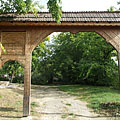 Carved szekely gate in the protestant cemetery - Mogyoród, Maďarsko