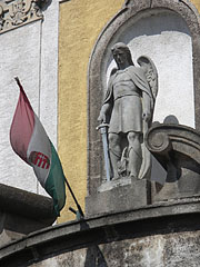 Statue of St. Michael archangel on the facade of the Roman Catholic church - Dunakeszi, Macaristan