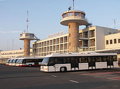 The Terminal 1 of the Budapest Ferihegy Airport (from 2011 onwards Budapest Ferenc Liszt International Airport) with airport buses in front of the building - Budapest, Ungheria