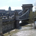 The Pest-side abutment of the Széchenyi Chain Bridge, with the Royal Palace of the Buda Castle in the background - Budapest, Ungheria