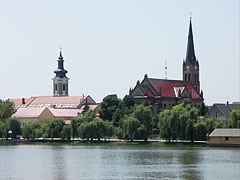 Promenade by the Danube with willow trees, as well as the towers of the Catholic and the Reformed churches - Ráckeve, Ungheria