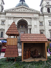 Nativity scene (Bethlehem's manger scene), a wood-made genre art at the St. Stephen's Basilica - Budapešť, Maďarsko