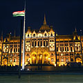 The illuminated Country Flag and the Hungarian Parliament Building (in Hungarian "Országház") - Budapesta, Ungaria