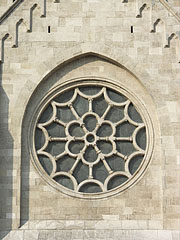 The rose window (also known as Catherine window or rosace) of the Church of Saint Margaret of Hungary, viewed from outside - Budapest, Ungheria