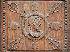 Carvings on the wooden door of the Episcopal Palace - Pécs, Madžarska