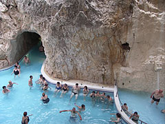 The rock wall and the pools in the bath hall - Miskolc, Hongarije