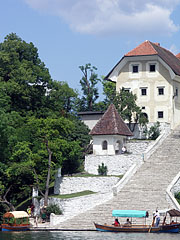 Wide stairs from the lake to the church - Bled, Slovenya