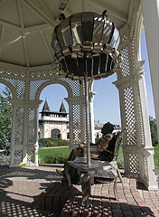 Bronze and stainless chrome steel sculpture of Imre Kálmán Hungarian composer (who was born in Siófok) in the bandstand - Siófok, Macaristan