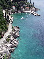 Beach, harbour and the crystal clear azure blue sea - Trsteno, Hırvatistan