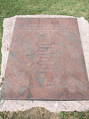 Red marble memorial plaque for the 50th anniversary of declaring Ajka as a town, including the names of the settlement parts - Ajka, Ungaria