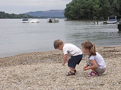 Children are searching among the pebbles on the Danibe bank - Göd, Hungria