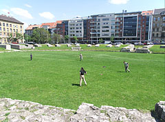 The remains of the Aquincum Military Amphitheater from the Roman times in the middle of Óbuda district - Budapest, Ungheria