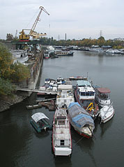 The Ganz Danubius Shipyard and the winter harbor in the Újpest Bay, viewed from the Újpest Railway Bridge - Budapest, Ungheria