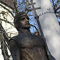 Bronze statue of King St. Stephen I of Hungary on the Millenium Monument, near the Roman Catholic Church - Püspökladány, Унгария