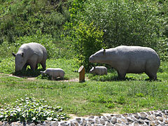 Lifelike hornless prehistoric rhinoceros (Brachypotherium) family, made of plastic - Ipolytarnóc, هنغاريا
