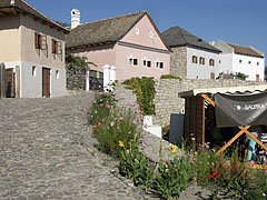 A cobbled street decorated with flowers, and with the atmosphere of Tokaj-Hegyalja wine region - Szentendre, Maďarsko