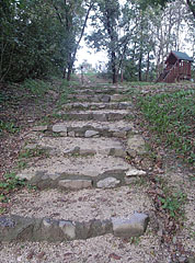 Stone stairs from the parking lot up to the small playground and the lookout tower - Fonyód, Macaristan