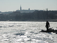 Ice world in January by River Danube (in the distance the Buda Castle Quarter with the Matthias Church can be seen) - Budapesta, Ungaria