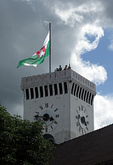 The rectangular clock tower of the castle, viewed from the castle coutryard - Ljubljana, Slovenia