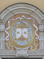 Crest (coat of arms) of the Order of Carmelites on the main facade of the Carmelite Church - Győr, Ungheria