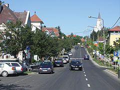 High street of Hévíz with the Holy Spirit Roman Catholic church on the hill - Hévíz, Ungheria