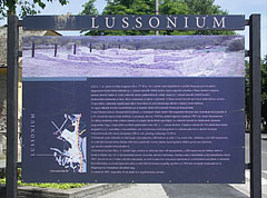 Information board in the main square of the so-called Lussonium ruin garden - Paks, Ungheria