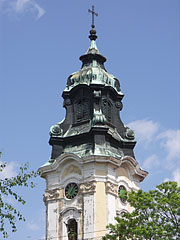 The neo-baroque church tower (steeple and spire) of the King St. Stephen's Church - Hatvan, Madžarska