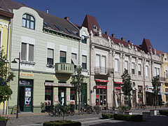 Beautifully renovated two-storey residental buildings on the street that is transformed to a pedestrian only zone - Hódmezővásárhely, Hungary